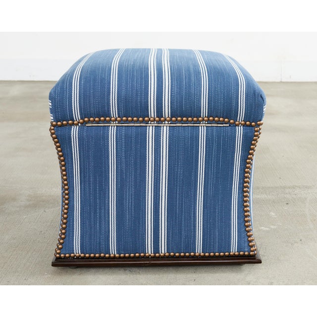Ralph Lauren 'Florence' Storage Ottoman in Striped Blue Upholstery For Sale - Image 14 of 18