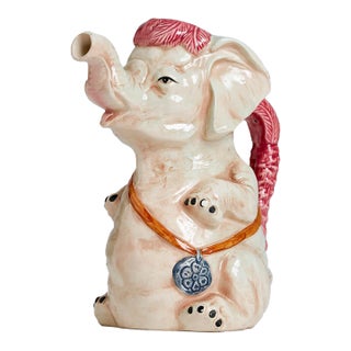 Antique French Majolica Elephant Pitcher For Sale