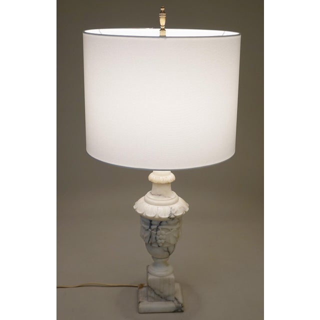 Neoclassical Urn Carved Grapes Leaves Carrara Marble Brass Table Lamp 1930's Italy For Sale - Image 10 of 13