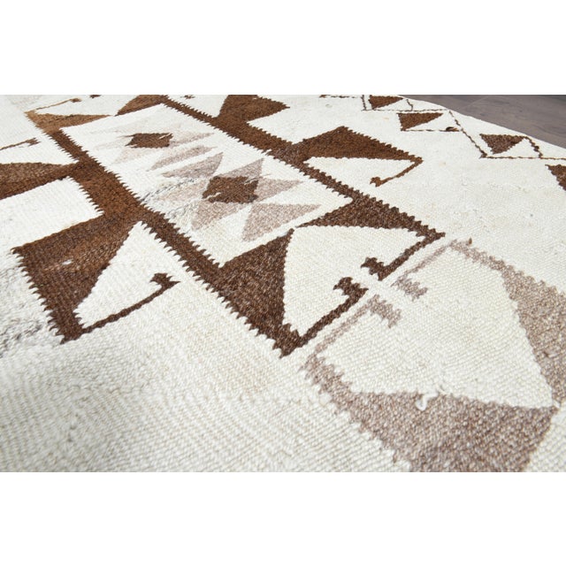 Textile 1970s Vintage Handmade Wool Cotton Beige Brown Runner Rug For Sale - Image 7 of 11
