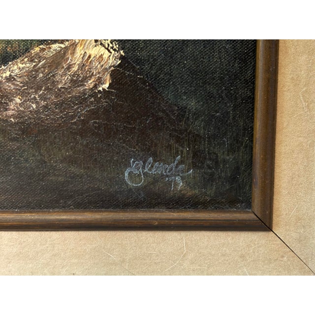 Vintage mountain landscape painting bearing the signature “Glenda” and an apparent date of ’79 at the lower right, with...