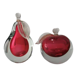 Vintage C.1960's Italian Alfredo Barbini Hand-Blown Murano Apple & Pear Bookends