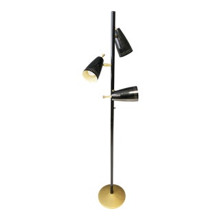 Mid Century Modern Black Floor Lamp with Gold & Black Bullet Shades For Sale