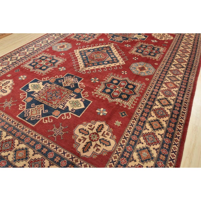 Farmhouse Kazak Rug 10’6” X 14’7” Red Wool Tribal Hand-Knotted Oriental Carpet For Sale - Image 3 of 15