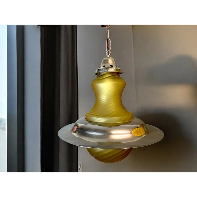 Large Space Age Ufo Yellow Glass and Metal Hanging Lamp, 1970s For Sale - Image 4 of 15