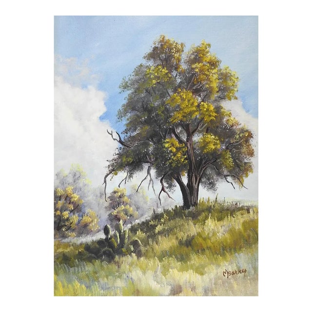 Small Impressionist Trees and Cactus Landscape Painting For Sale