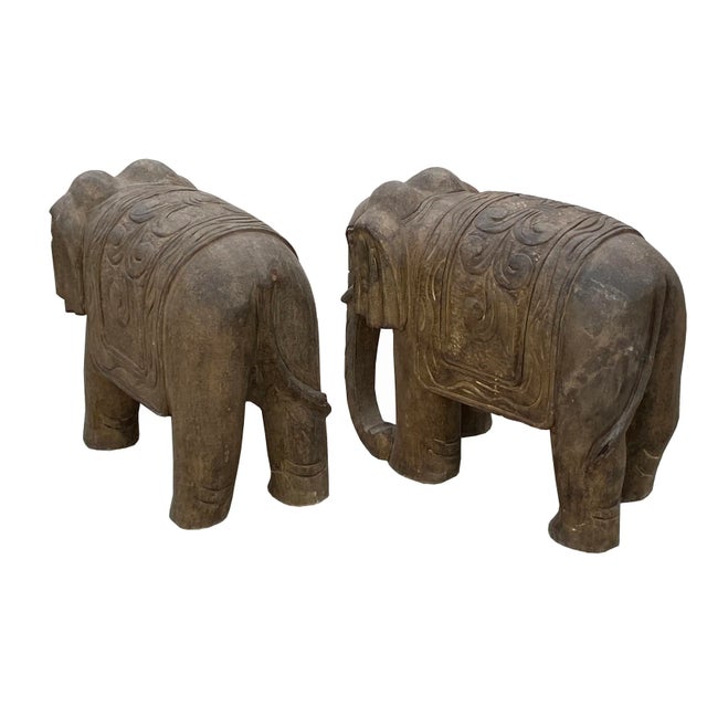 Chinese Distressed Brown Gray Stone Fengshui Elephant Statues - a Pair For Sale In San Francisco - Image 6 of 8