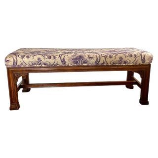 Late 20th Century Lavender Toile Long Upholstered Bench by Henredon For Sale