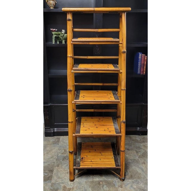 Rustic Vintage Bamboo Tall Ladder Style Etagere Display Stand For Sale - Image 3 of 8