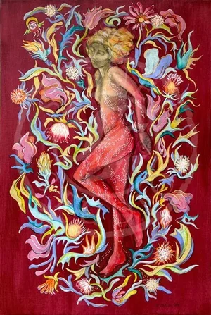 "Gaia I" Contemporary Figurative Botanical Mixed-Media Painting by Kathleen Ney