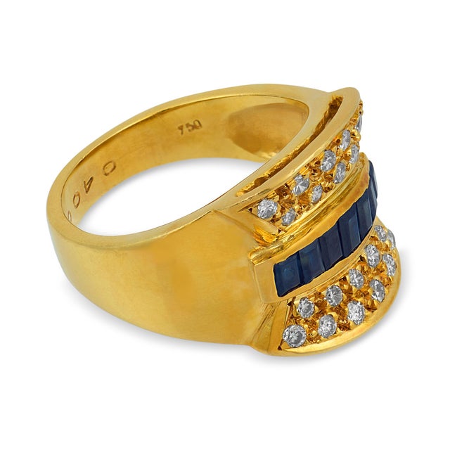 Vintage Sapphire Diamond 18k Yellow Gold Cocktail Ring, Size 6.5 For Sale - Image 4 of 6