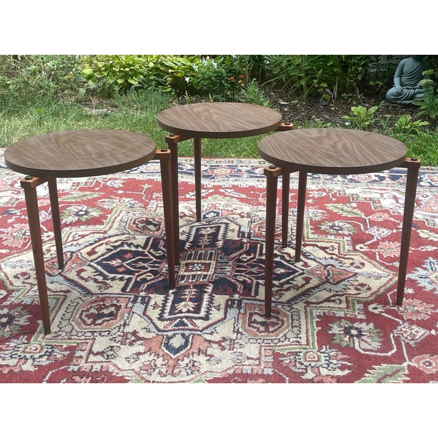 Wood MCM Stacking Tables- Set of Three. For Sale - Image 7 of 9