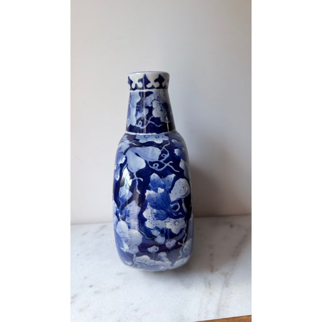 Classic Blue and White Porcelain Round Vase Intricate Hand-Painted For Sale - Image 10 of 11