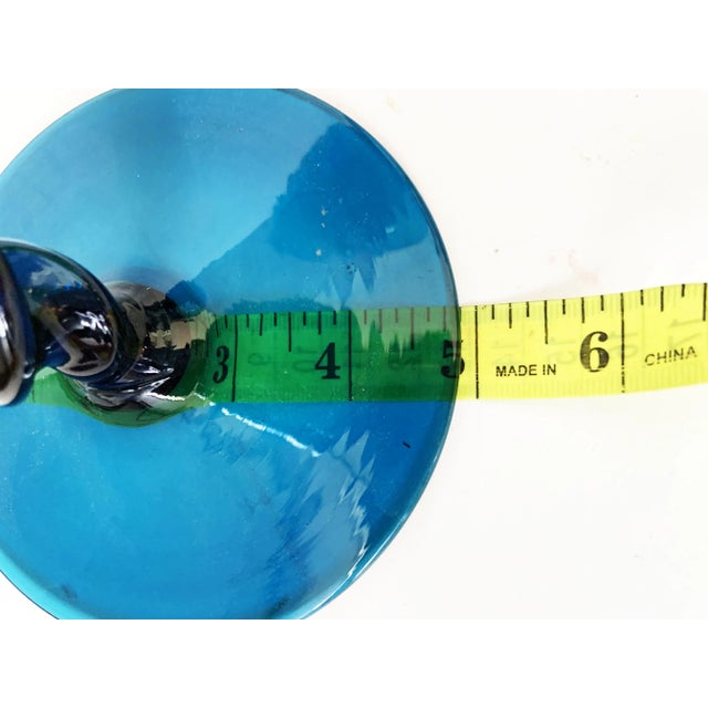 Vintage Mid Century Twisted Stem Art Glass Royal Blue Snifters- a Pair For Sale - Image 6 of 8