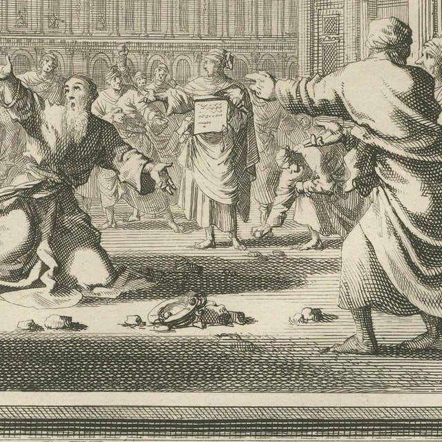 Pieter Mortier, Dead Man Revived by Elisha's Bones and Zechariah Stoned, 1700, Engraving For Sale - Image 4 of 12