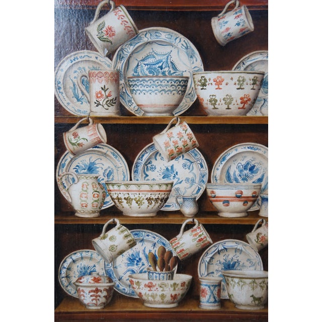 Wood Late 20th Century Fabrice De Villeneuve Trompe l'Oeuil China Cupboard Still Life Oil Painting 19" For Sale - Image 7 of 12