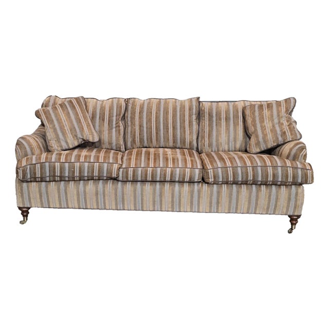 Late 20th Century Stickley Three Cushion Down Filled Sofa Front Casters For Sale