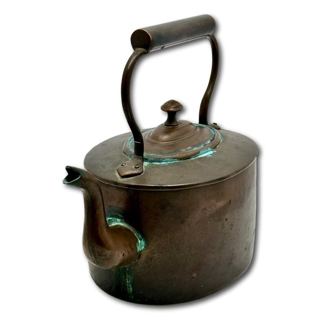 Metal Excellent Smaller Size Antique Classic American Style Hand Wrought Solid Copper Tea Kettle - Circa Early 19th Century For Sale - Image 7 of 18
