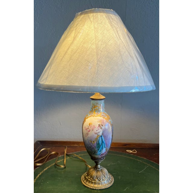 Art Nouveau 19th Century French Sevres Porcelain Table Lamp Signed For Sale - Image 3 of 12