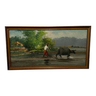 Vintage Framed Filipino Style Oil Painting. For Sale