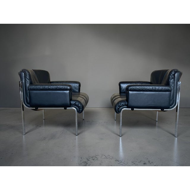 Eurochair Lounge Chairs in Black Leather and Chromed Steel by Hans Eichenberger, 1970s, Set of 2 For Sale - Image 13 of 16