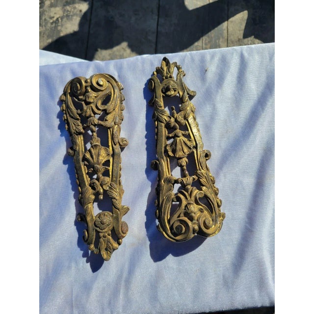 Gold 19th C French Ormolu Bronze Mounts Pair Gilt Gold Furniture Appliques For Sale - Image 8 of 10