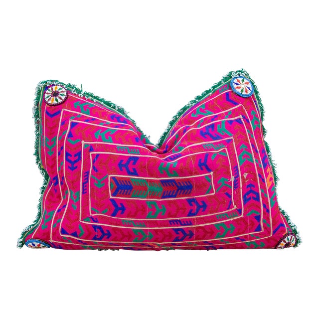 Aria Thar Silk Embroidered Antique Pillow For Sale