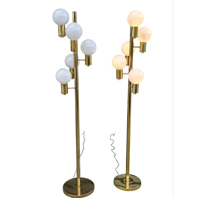 Mid-Century Hollywood Regency Robert Sonneman Style Brass Floor Lamps a Pair For Sale In Los Angeles - Image 6 of 12
