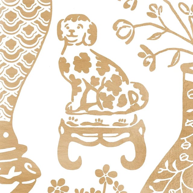 Chinoiserie Sample - Schumacher Hellene Mylar Wallpaper in Gold For Sale - Image 3 of 5