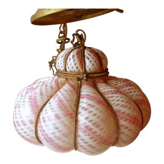 Old Murano Italian Caged Glass Pendant Light For Sale