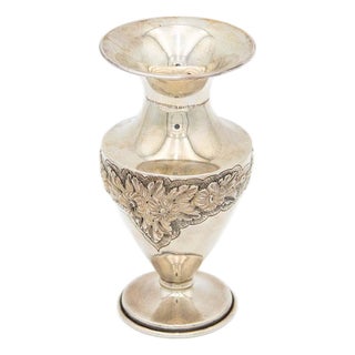 Silver Vase with Relief Floral Motifs For Sale