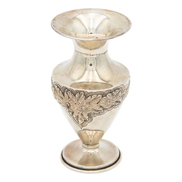 Silver Vase with Relief Floral Motifs For Sale