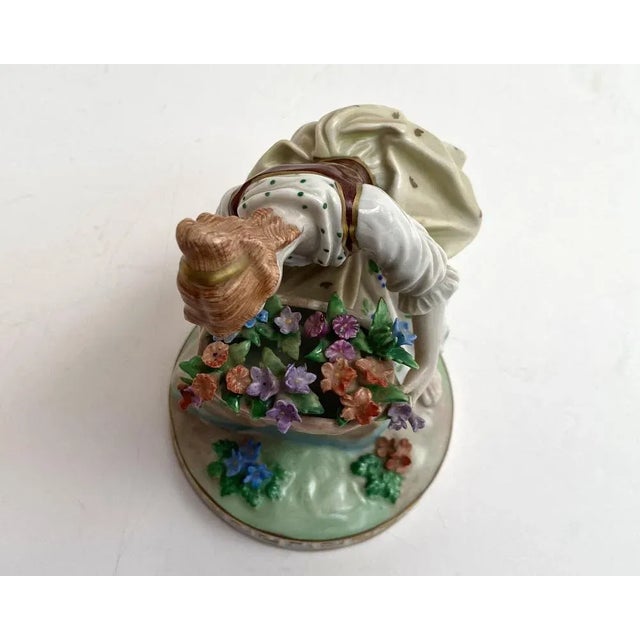 Vintage Ornate Lady with Flowers Figurine, Dresden, Germany For Sale - Image 4 of 9