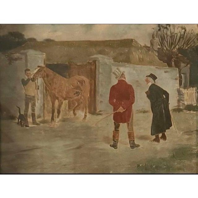 Antique 19th Century English Equestrian Outdoor Scene Oil Painting For Sale - Image 4 of 7