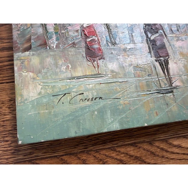 Original oil painting on canvas depicting a Paris street scene with the Eiffel Tower in the background. The painting...