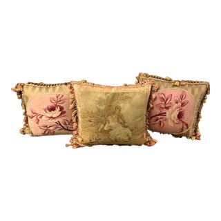 Vintage French Aubusson Tapestry Pillows - Set of 3 For Sale