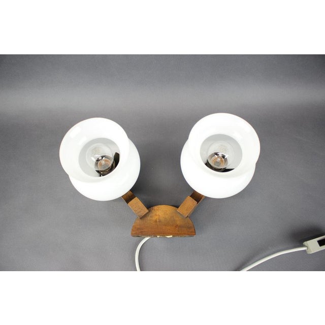 Czechoslovak Wooden Wall Lamp with Glass Shades from Valasske Mezirici, 1960s For Sale - Image 6 of 14