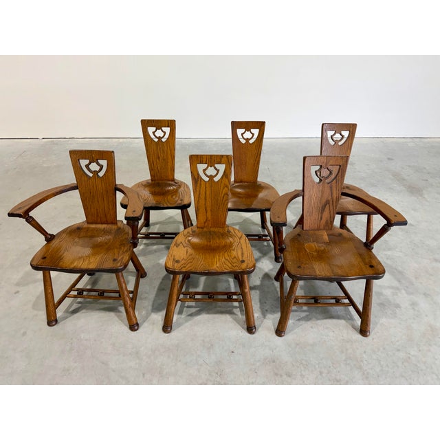 1930s Scandinavian Brutalist Oak Dining Set, Table and 6 Chairs For Sale - Image 9 of 12