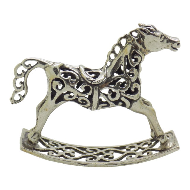 Vintage Italian Handmade Genuine Silver Rocking Toy Horse Figurine Miniature, Made in Tuscany (Italy) For Sale