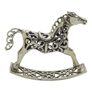 Vintage Italian Handmade Genuine Silver Rocking Toy Horse Figurine Miniature, Made in Tuscany (Italy)