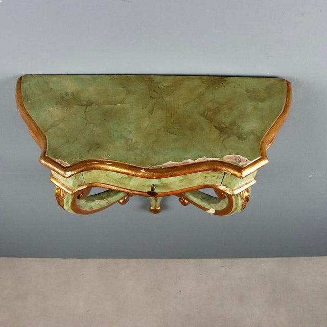 Drop-Shaped Console Table in Fir with Faux Marble Finish For Sale - Image 4 of 10