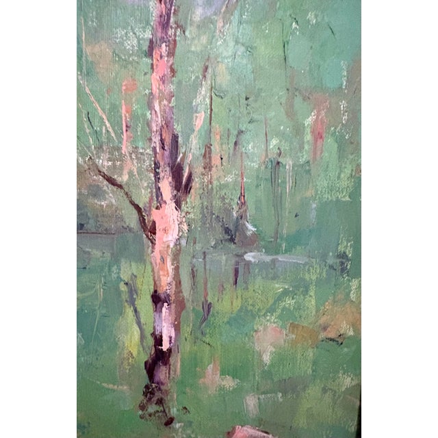 Vintage Abstract Impressionist Oil Painting Birch & Aspen Trees Palette Knife, 18” X 22” For Sale - Image 6 of 9