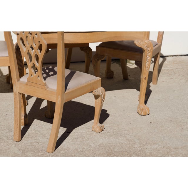 Late 20th Century Handcrafted Chippendale-Style Game Table and Four Chairs With Leather, Set of 5 For Sale - Image 4 of 14