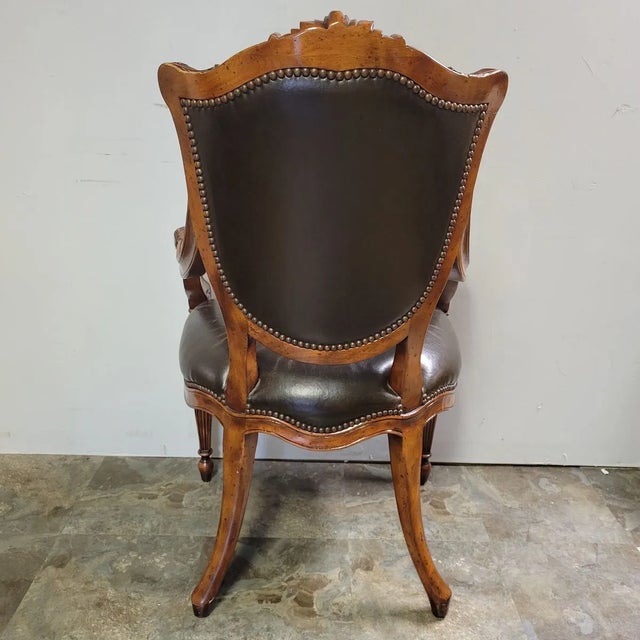Wood Theodore Alexander Louis XVI Style Mahogany and Leather Shield Back Armchair For Sale - Image 7 of 11