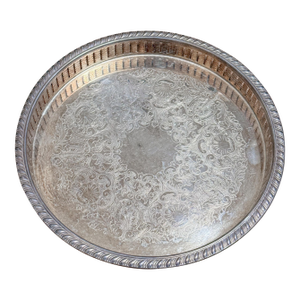 Vintage Eales of Sheffield Etched Silver Plate Pierced Gallery Serving Tray, 10" Dia