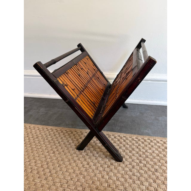 Black Late 20th Century Asian Bamboo Folding Magazine Rack For Sale - Image 8 of 9