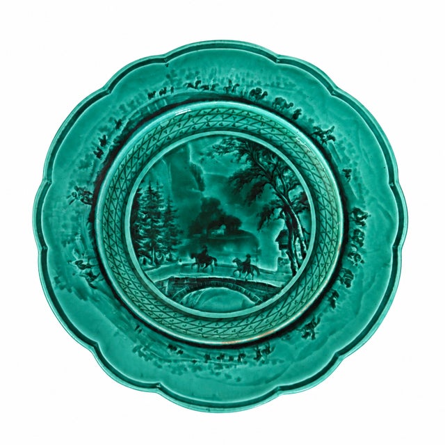 Mid 19th Century Antique French Turquoise Faïence Plates — Set of 5 For Sale - Image 5 of 7