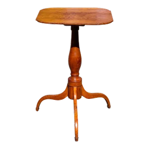 19th C Antique Federal Period Cherry Candlestand End Table With Ovolo Top
