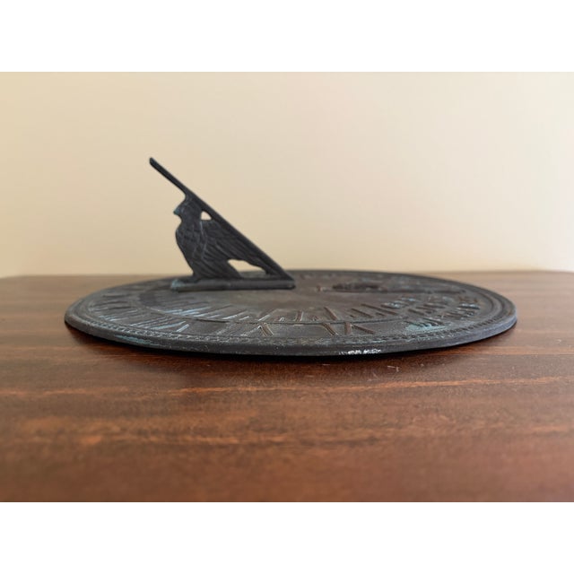 Vintage English Country Iron Verdigris Garden Sundial "Grow Old Along With Me" For Sale In South Bend - Image 6 of 9