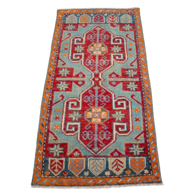 1970s Vintage Turkish Rug Hand Knotted Small Rug Mat Enrty Decor Kitchen Rug For Sale - Image 4 of 9